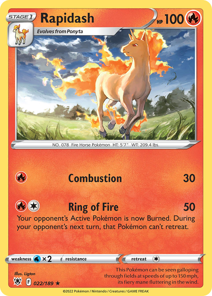 Rapidash - 022/189 (SWSH10) Rare - Near Mint