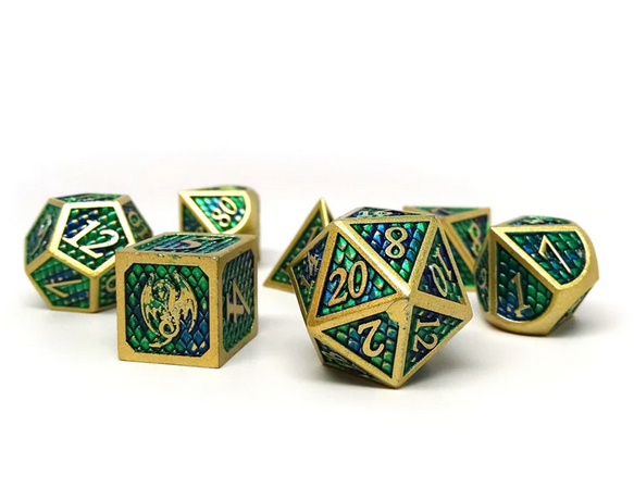 Dragon Scale Metal Dice - Acid Dragon Scales