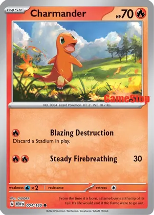 Charmander - 004/165 (MCAP) Common - Near Mint Reverse Holofoil (Gamestop Promo)