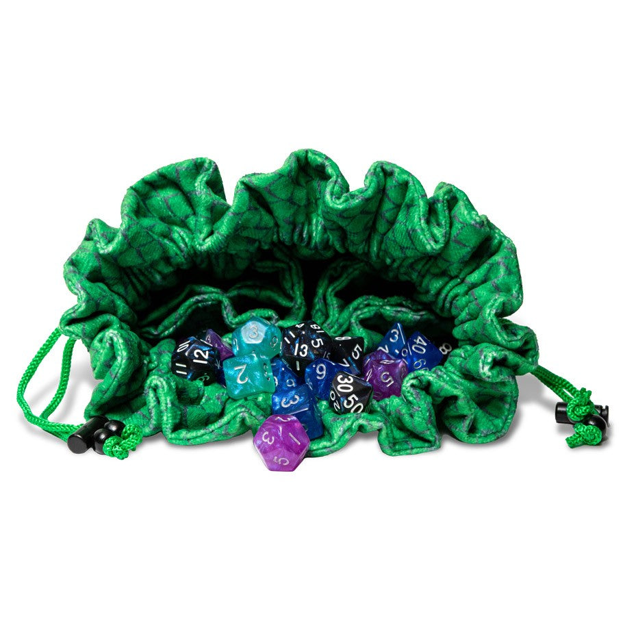 Fanroll by MDG: Dragon Storm - Velvet Dice Bag w/ Pockets: Green Dragon Scales