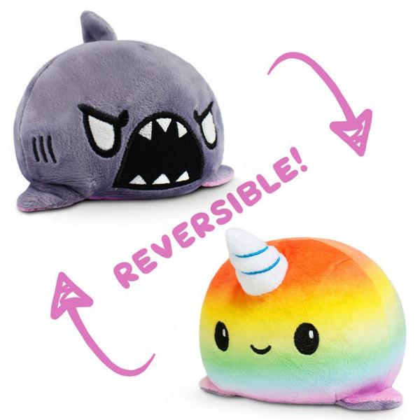 Reversible Mini Plush: Narwhal & Shark - Rainbow & Gray