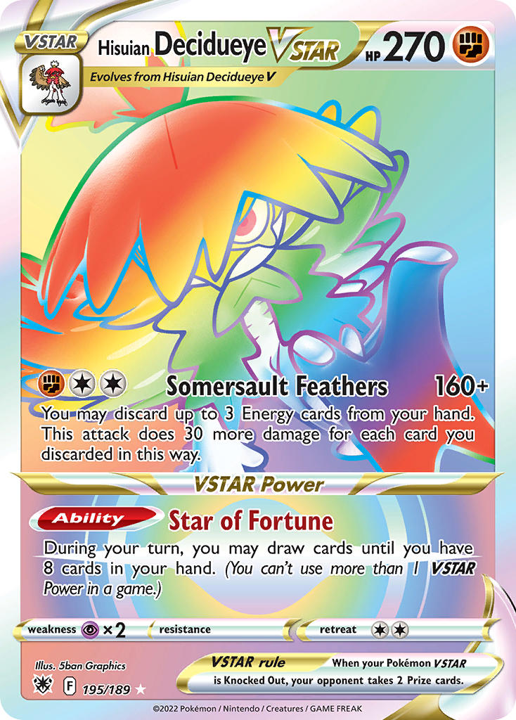 Hisuian Decidueye VSTAR - 195/189 (SWSH10) Secret Rare - Near Mint Holofoil