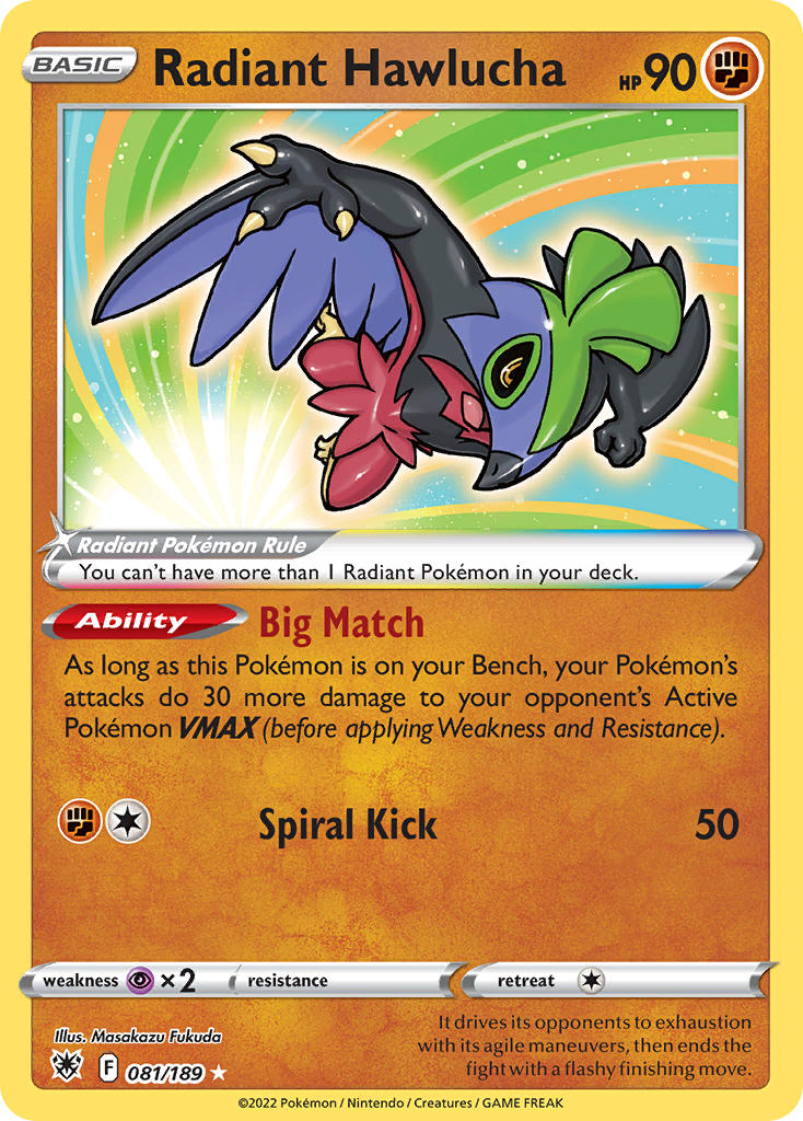 Radiant Hawlucha - 081/189 (SWSH10) Radiant Rare - Near Mint Holofoil
