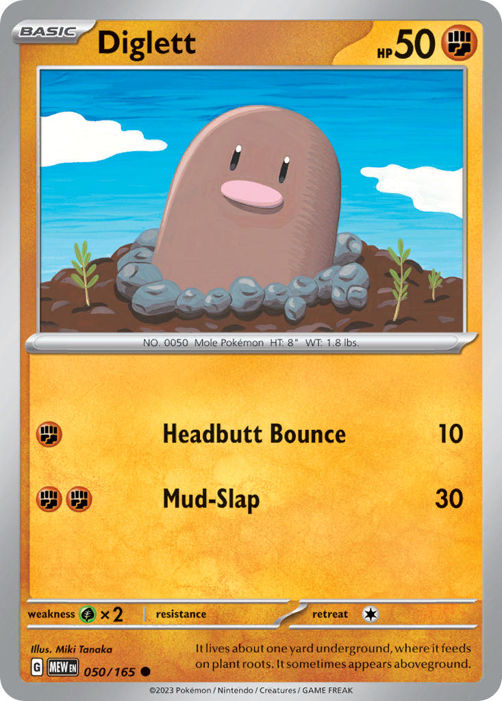 Diglett - 050/165 (MEW) Common - Near Mint
