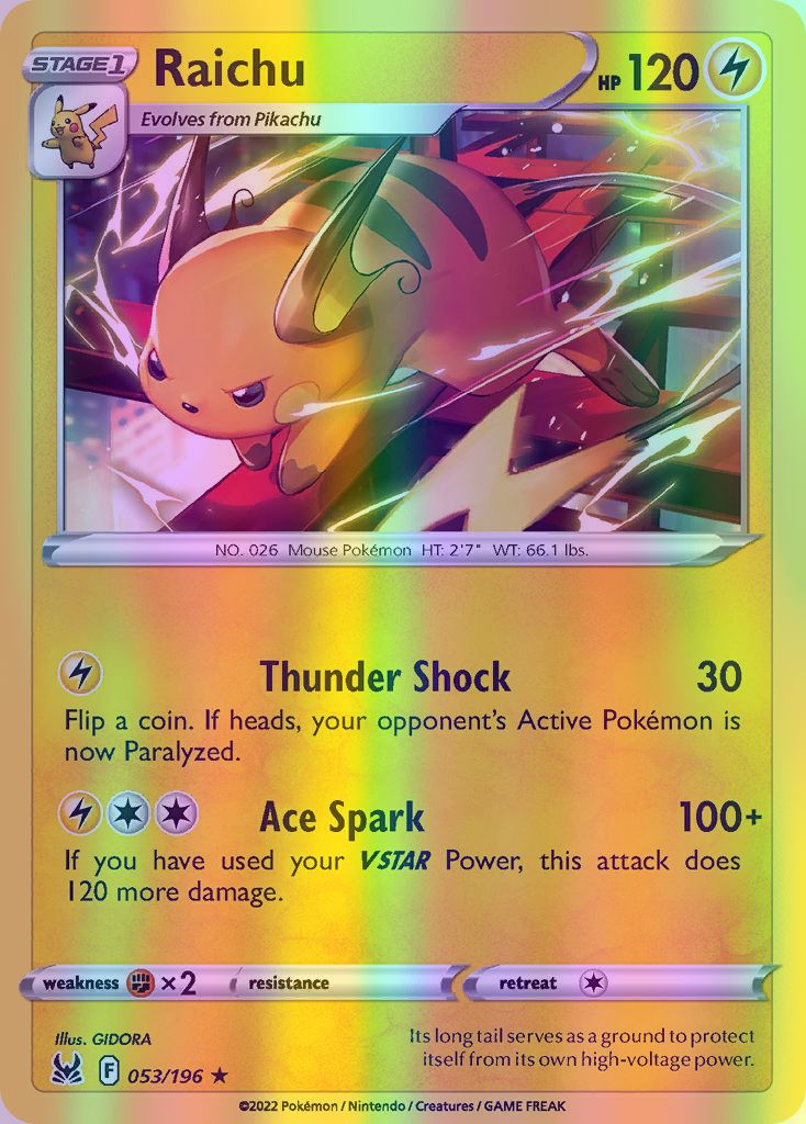 Raichu - 053/196 (SWSH11) Rare - Near Mint Reverse Holofoil