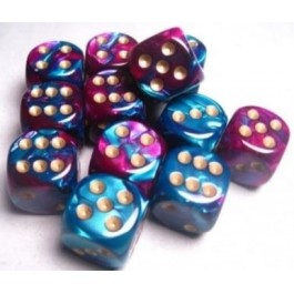 CHX26649: Gemini - 16mm D6 Purple-Teal w/gold (12)