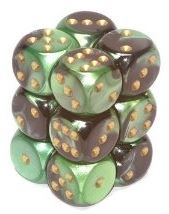 CHX26639: Gemini - 16mm D6 Black-Green w/gold (12)