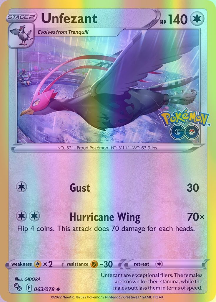 Unfezant - 063/078 (PGO) Uncommon - Near Mint Reverse Holofoil