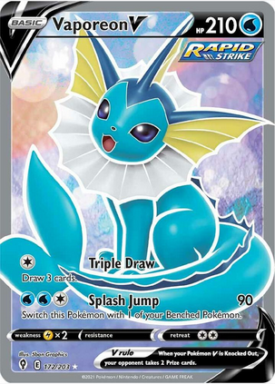 Vaporeon V (Full Art) - 172/203 (SWSH07) Ultra Rare - Light Play Holofoil