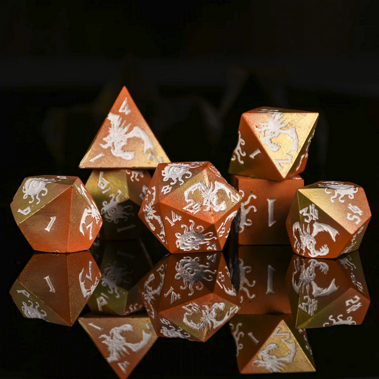 Monster Manual Metal Dice Set - White and Orange/Yellow Gradient