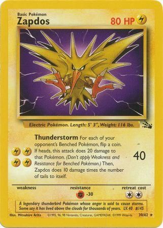 Zapdos - 30/62 (FO) Rare - Moderate Play Unlimited