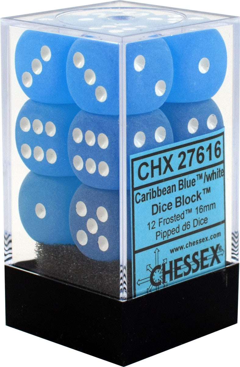 CHX27616: Frosted - 16mm D6 Caribbean Blue w/white (12)