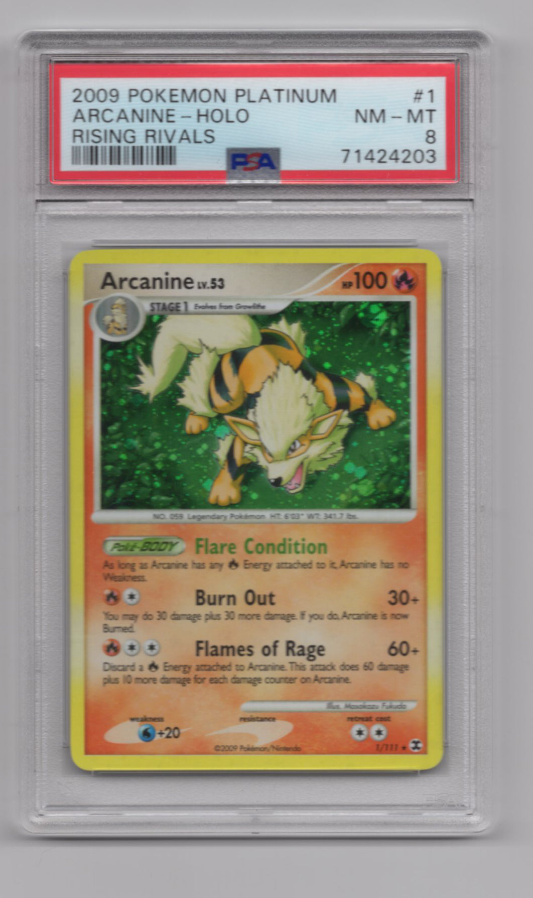 Arcanine - 001/111 (RR) Holo Rare - Near Mint Holofoil (Graded - PSA 8)