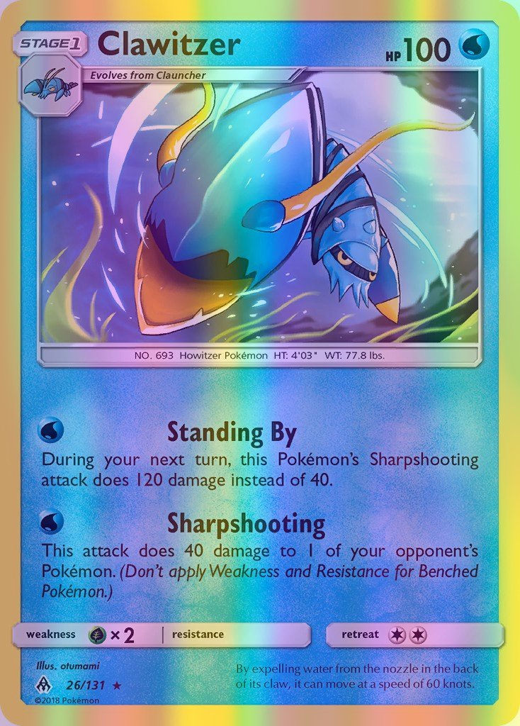 Clawitzer - 026/131 (FLI) Rare - Near Mint Reverse Holofoil