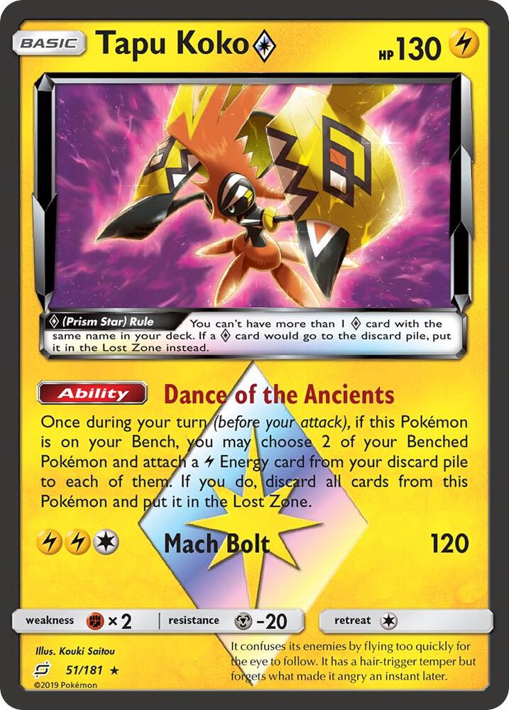 Tapu Koko Prism Star - 51/181 (SM9) Prism Rare - Near Mint