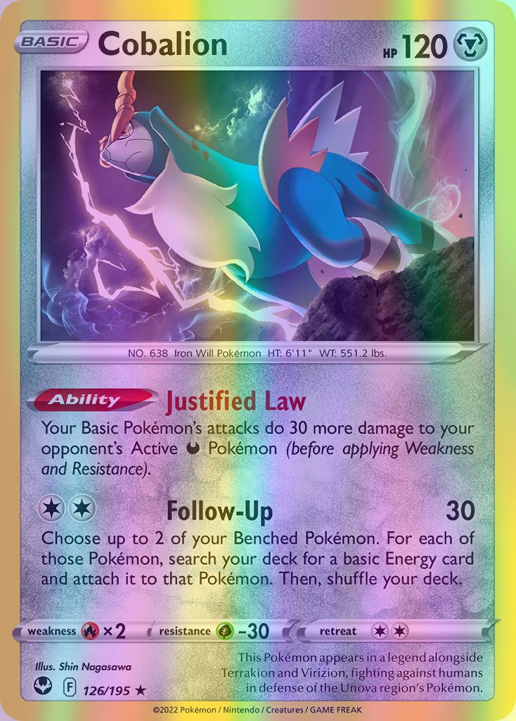 Cobalion - 126/195 (SWSH12) Rare - Near Mint Reverse Holofoil Cobalion - 126/195 (SWSH12) Rare - Near Mint Reverse Holofoil