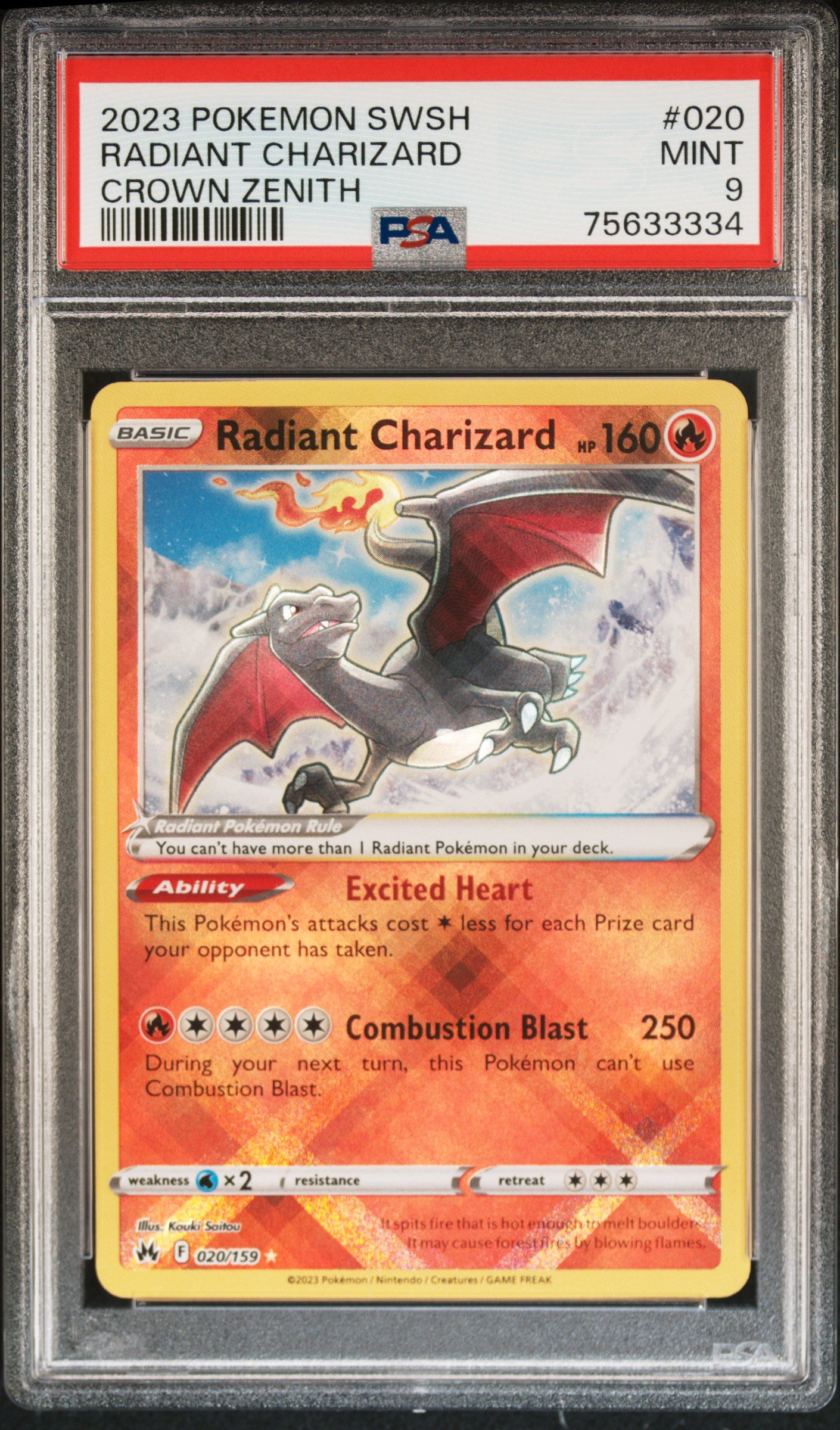 Radiant Charizard - 020/159 (CRZ) Radiant Rare - Near Mint Holofoil (Graded - PSA 9)
