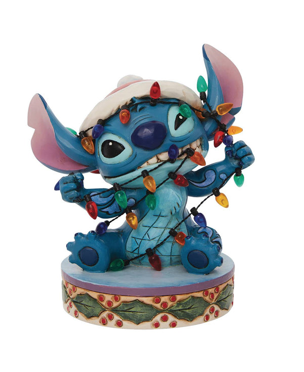 DISNEY TRADITIONS STITCH WRAPPED IN XMAS LIGHTS 4.5IN FIGURE