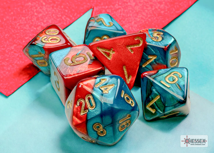 CHX20662: Gemini - Mini Poly Set Red-Teal w/gold (7)