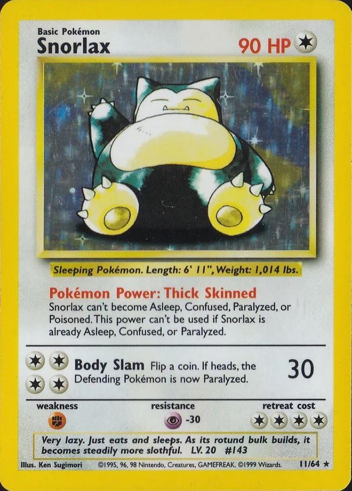 Snorlax - 11/64 (JU) Holo Rare - Lightly Played Unlimited Holofoil No Set Stamp Misprint