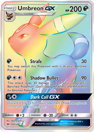 Umbreon GX (Secret) - 154/149 (SM01) Secret Rare - Light Play Holofoil