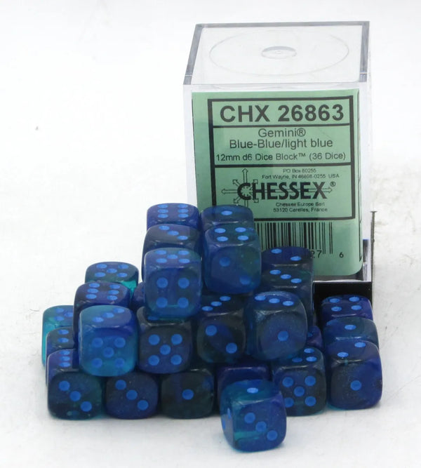 CHX26863: Gemini - 12mm D6 Blue-Blue w/light blue (Luminary) (36)