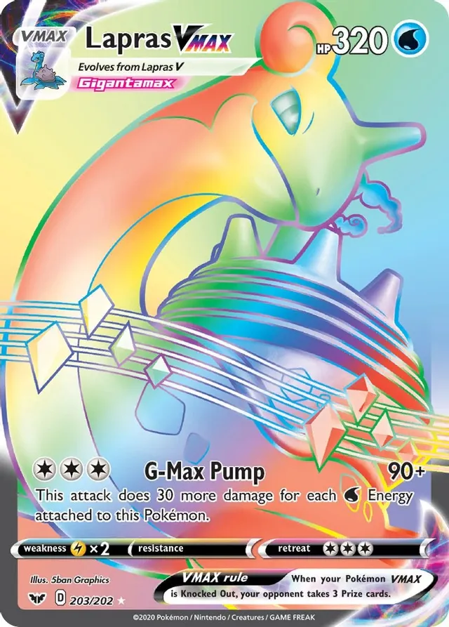 Lapras VMAX (Secret) - 203/202 (SWSH01) Secret Rare - Near Mint Holofoil