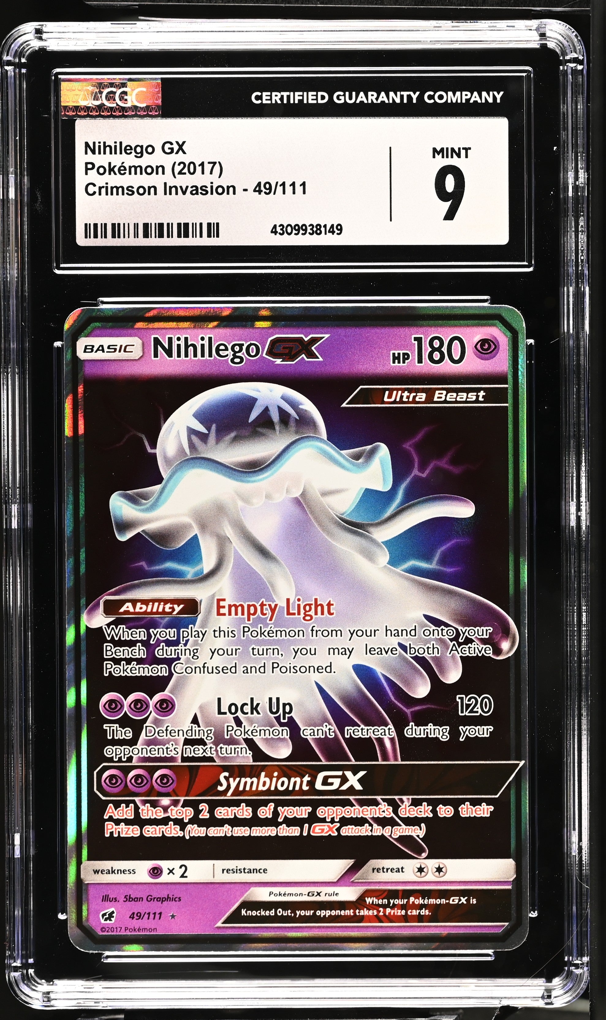 Nihilego GX - 49/111 (SM04) Ultra Rare- Near Mint Holofoil (Graded - C Nihilego GX - 49/111 (SM04) Ultra Rare- Near Mint Holofoil (Graded - C