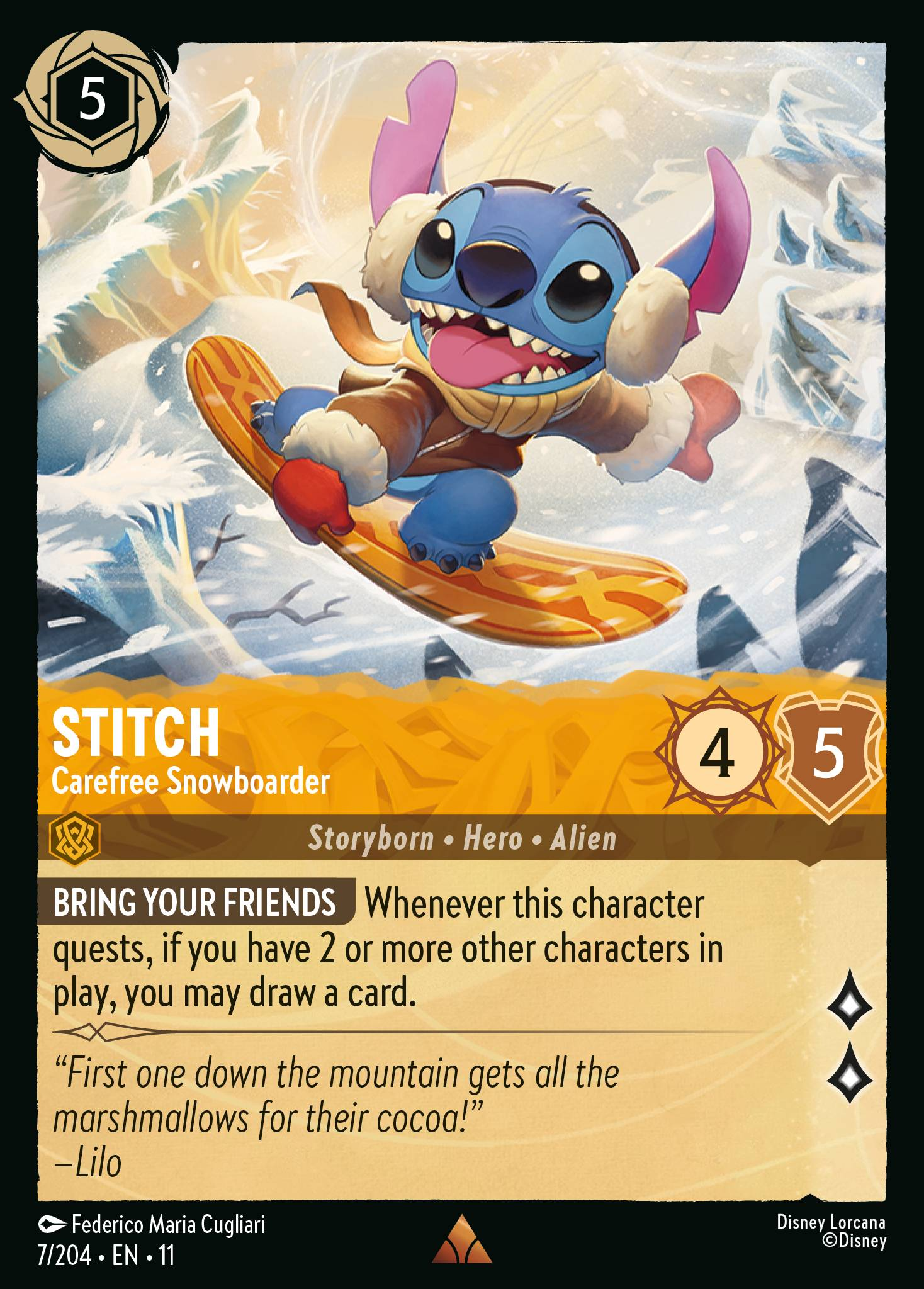 Stitch - Carefree Snowboarder (007/204 - Winterspell) Rare