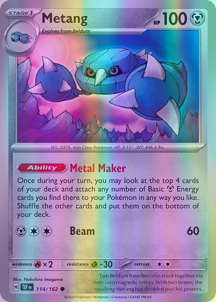 metang pokemon card value Metang - 114/162 (TEF) Common