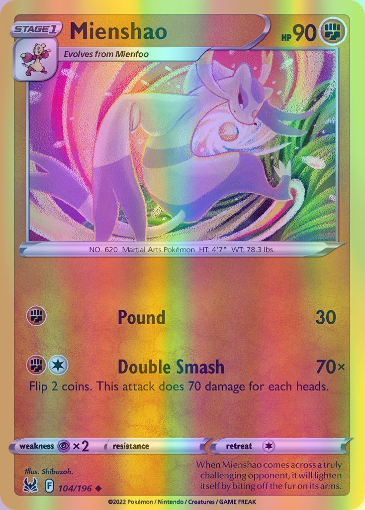 Mienshao - 104/196 (SWSH11) Uncommon - Near Mint Reverse Holofoil