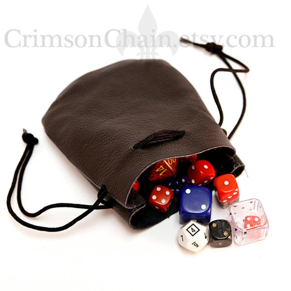 Crimson Chain: Leather Dice Bag - Small