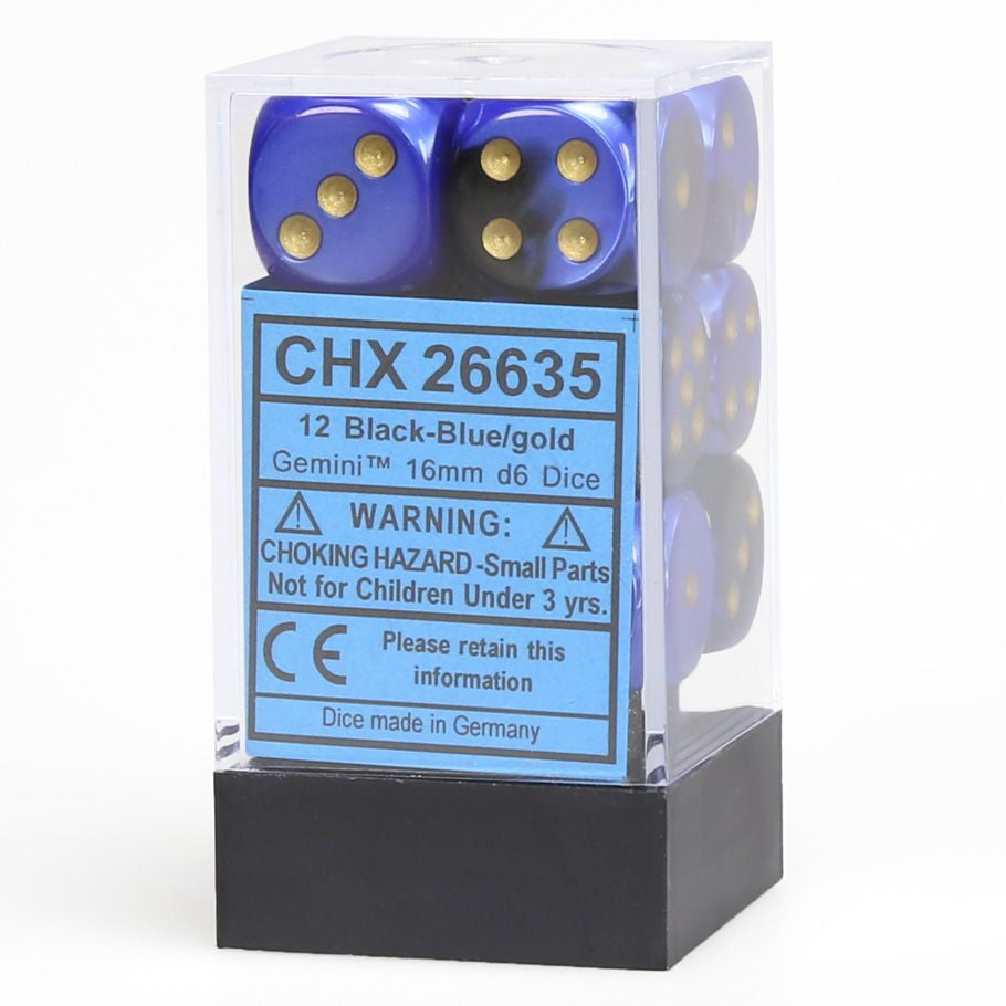 CHX26635: Gemini - 16mm D6 Black-Blue w/gold (12)