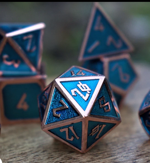 Elder Runes Aqua And Bronze Metal Dice Set