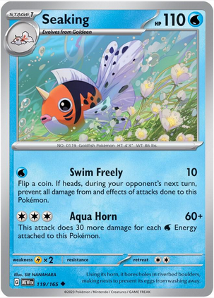 Seaking - 119/165 (MEW) Uncommon - Near Mint Reverse Holofoil