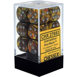 CHX27693: Lustrous - 16mm D6 Gold w/silver (12)