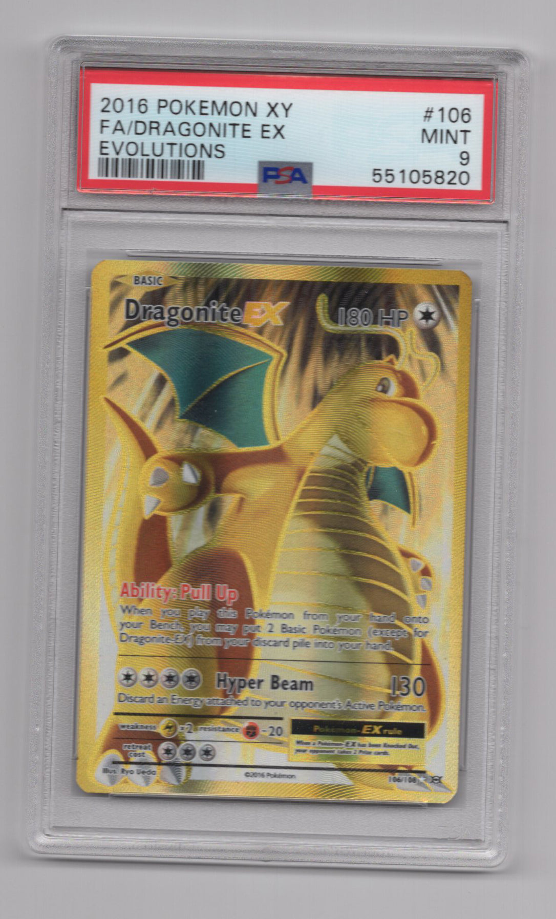 Dragonite EX (Full Art) - 106/108 (EVO) Ultra Rare - Near Mint Holofoil (Graded - PSA 9)