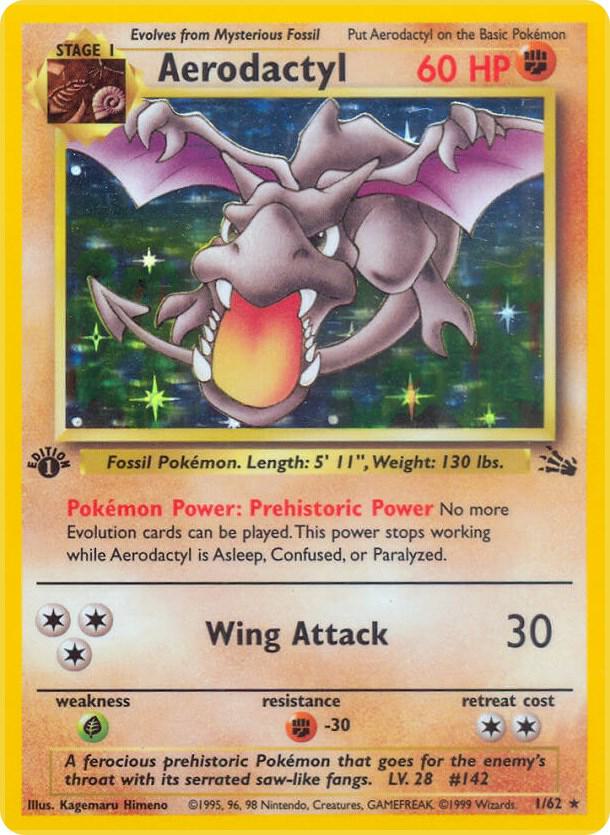 Aerodactyl - 01/62 (FO) Holo Rare - Heavy Play Unlimited Holofoil