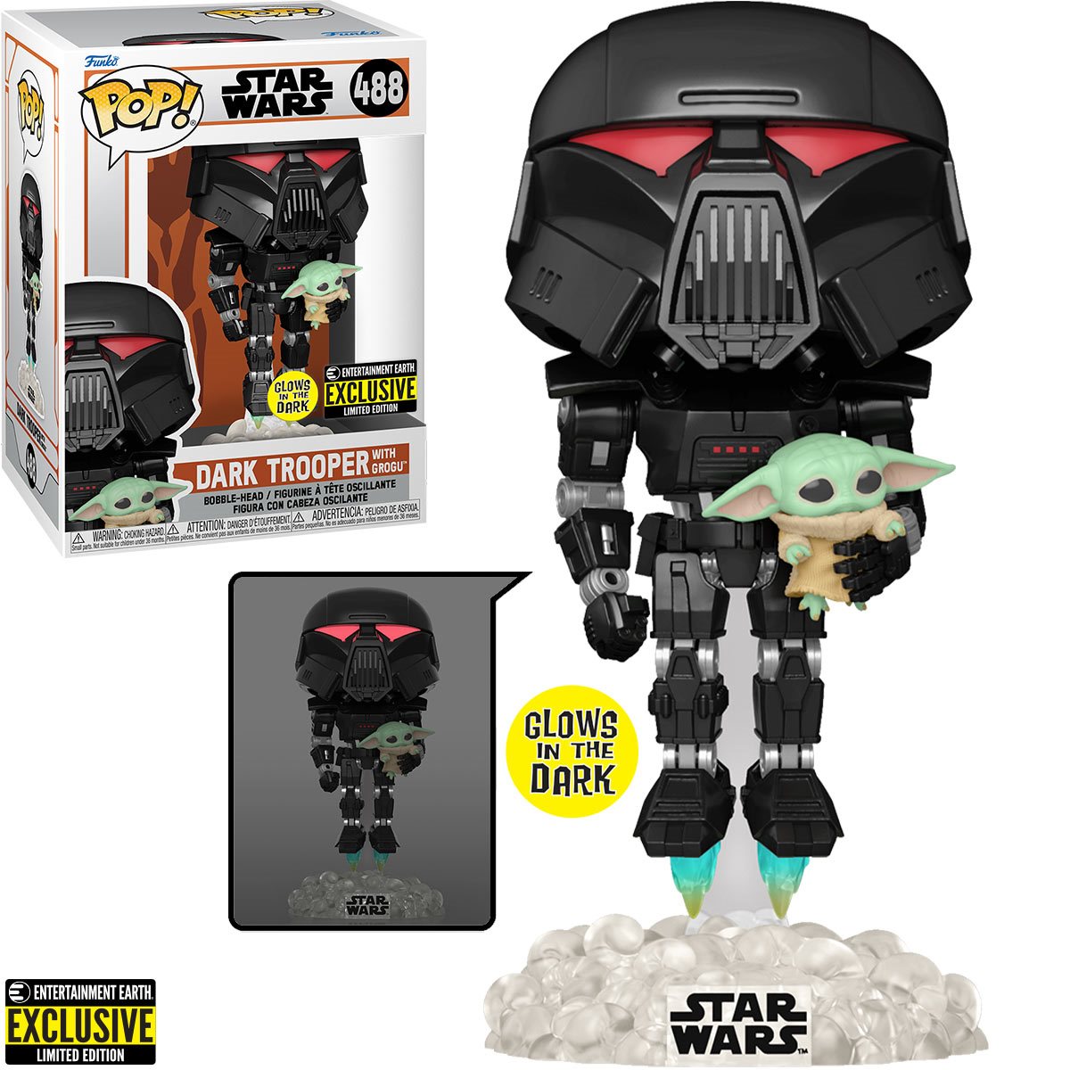 POP Figure: Star Wars The Mandalorian #0488 - Dark Trooper with Grogu (EE) (Glow)