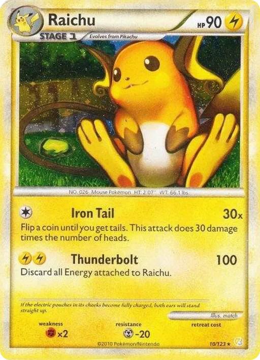 Raichu (10/123) - Damaged Cracked Ice Holofoil