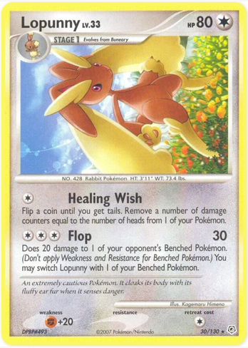 Lopunny - 30/130 (DP) Rare - Light Play Reverse Holofoil
