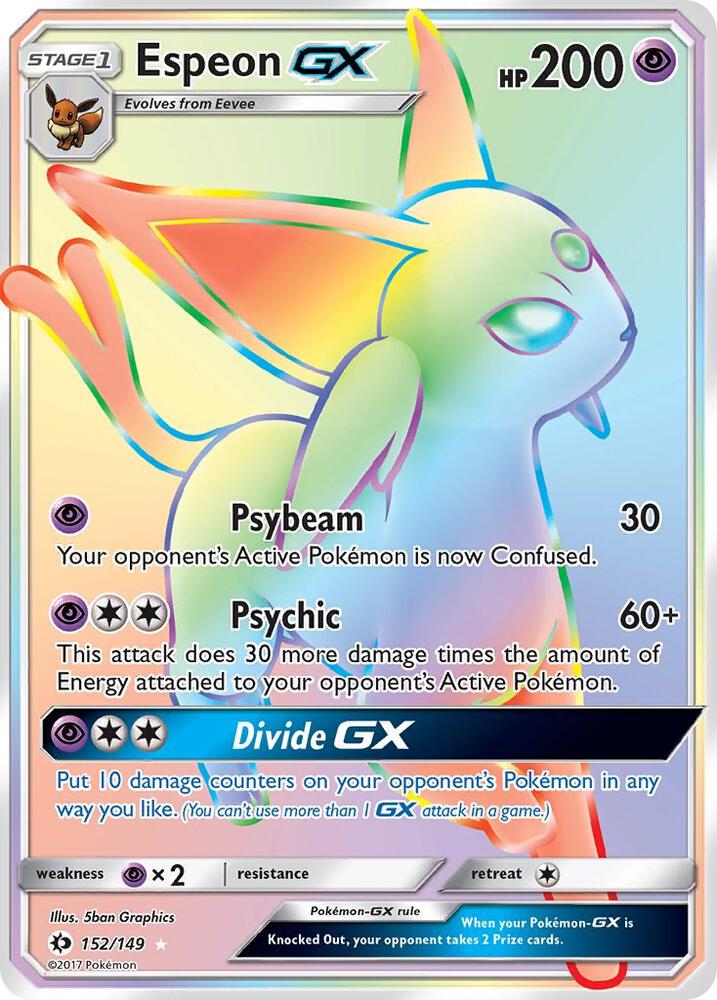 Espeon GX (Secret Rare) - 152/149 (SM01) Secret Rare - Heavy Play Holofoil