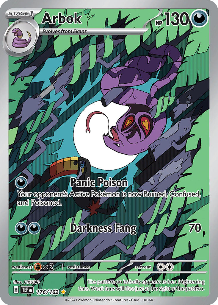 pokemon illustration rare cards Scarlet & Violet Temporal Forces Arbok #176 MYBOOK15 Poisoned and Confused One Piece Trading Card Colour:Magenta