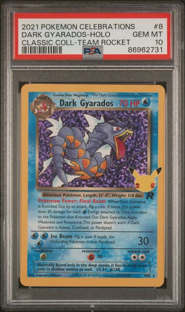 Dark Gyarados - 8/82 (CLB:CC) Classic Collection - Holofoil (Graded PSA - 10)