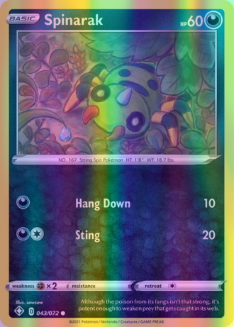 Spinarak - 043/072 (SHF) Common - Near Mint Reverse Holofoil