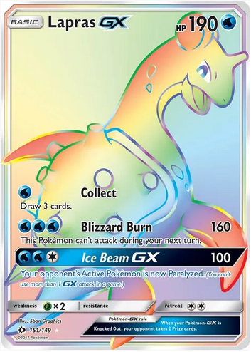 Lapras GX (Secret) - 151/149 (SM01) Secret Rare - Light Play Holofoil