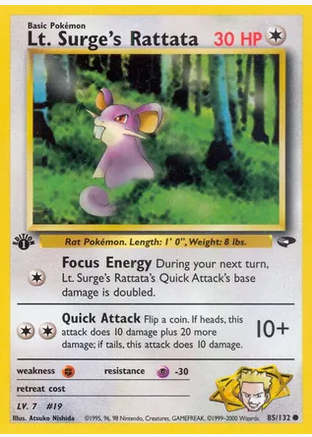 Lt. Surge's Rattata - 85/132 (G2) 1st Edition - Near Mint