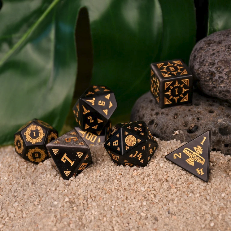 Aztec Silver Sheen Obsidian Stone Dice Set - Dice Around the World Collection