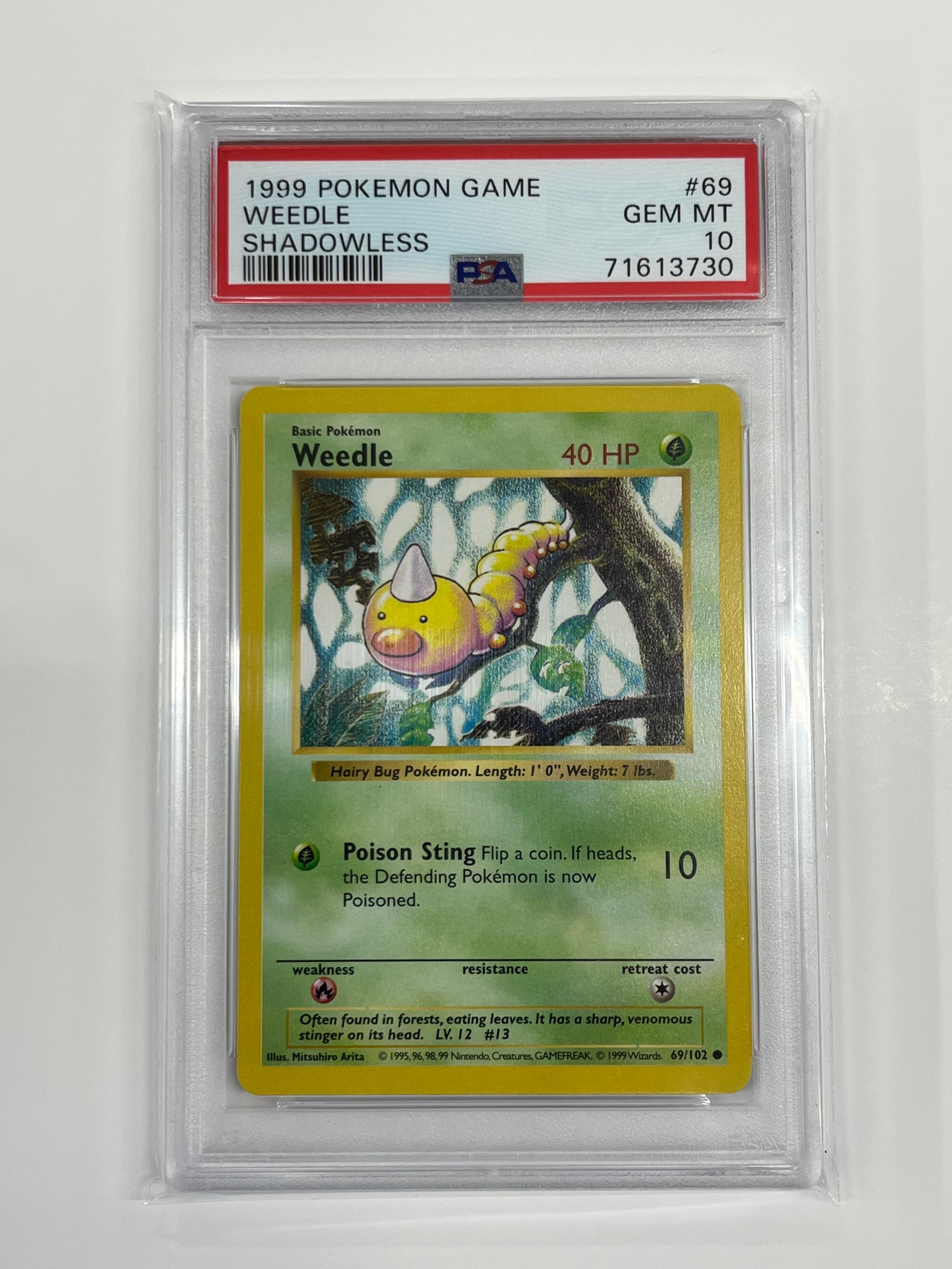 Weedle - 069/102 (BSS) Shadowless Common Near Mint Unlimited (Graded - PSA 10)
