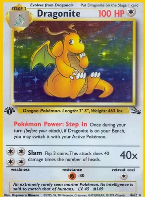 Dragonite - 04/62 (FO) Holo Rare - Damaged Unlimited Holofoil